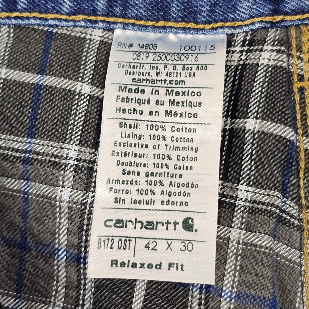 Carhartt Relaxed Fit Flannel Lined Jeans Mens 42x30 Blue Denim Workwear‎ Pants - Picture 9 of 13